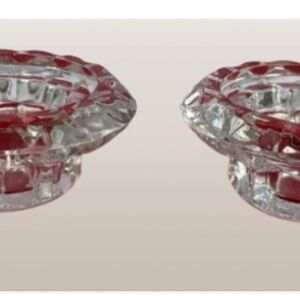 90s Pair of Crystal Candlestick Holders | Brilliance Round Shape by Pasari Glass